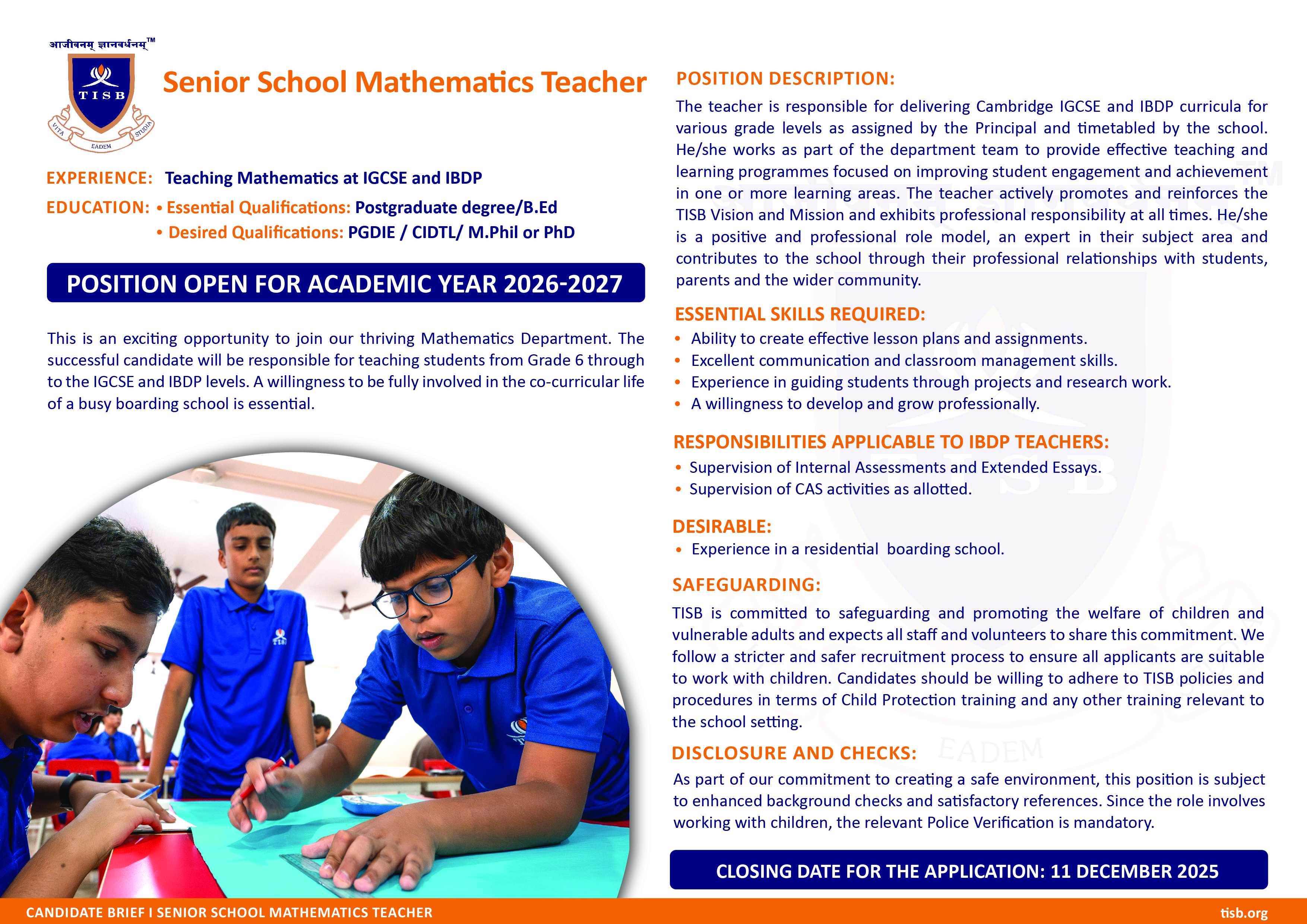 Senior School Subject Teacher